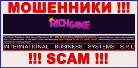 Организация, которая управляет мошенниками Рич Гейм - это NTERNATIONAL BUSINESS SYSTEMS S.R.L.