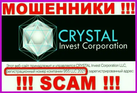 Регистрационный номер компании CrystalInvest, возможно, что и фейковый - 955 LLC 2021