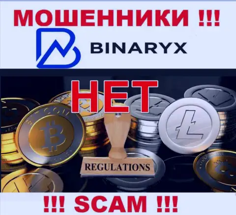 На сайте мошенников Binaryx не говорится об их регуляторе - его попросту нет