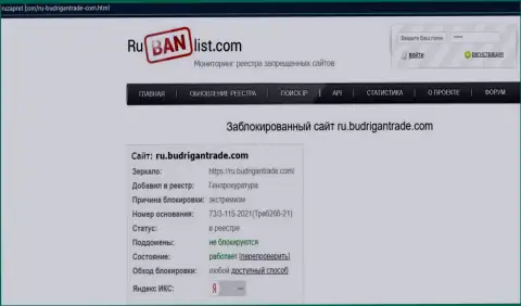 Ресурс BudriganTrade в РФ был заблокирован Генпрокуратурой