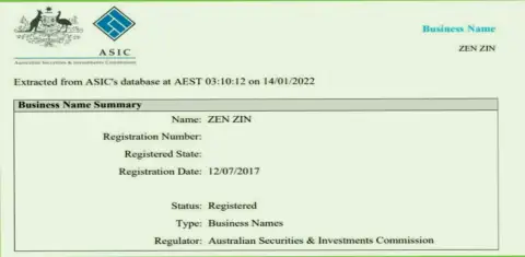Регистрация брокера Зиннейра Ком австралийским регулятором финансовых рынков