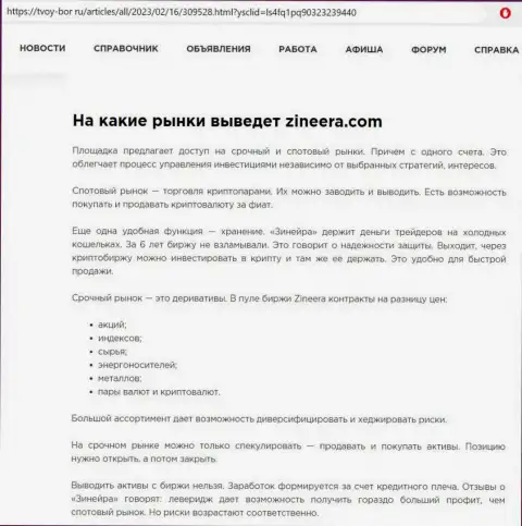 Обзорная статья об существенном перечне инструментов для торгов брокерской организации Зиннейра Ком, выложенная на web-сервисе tvoy-bor ru