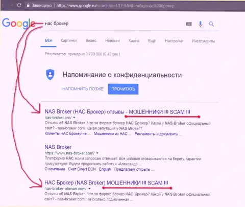 TOP3 выдачи поисковиков Гугла - НАСБрокер - это ЖУЛИКИ!!!